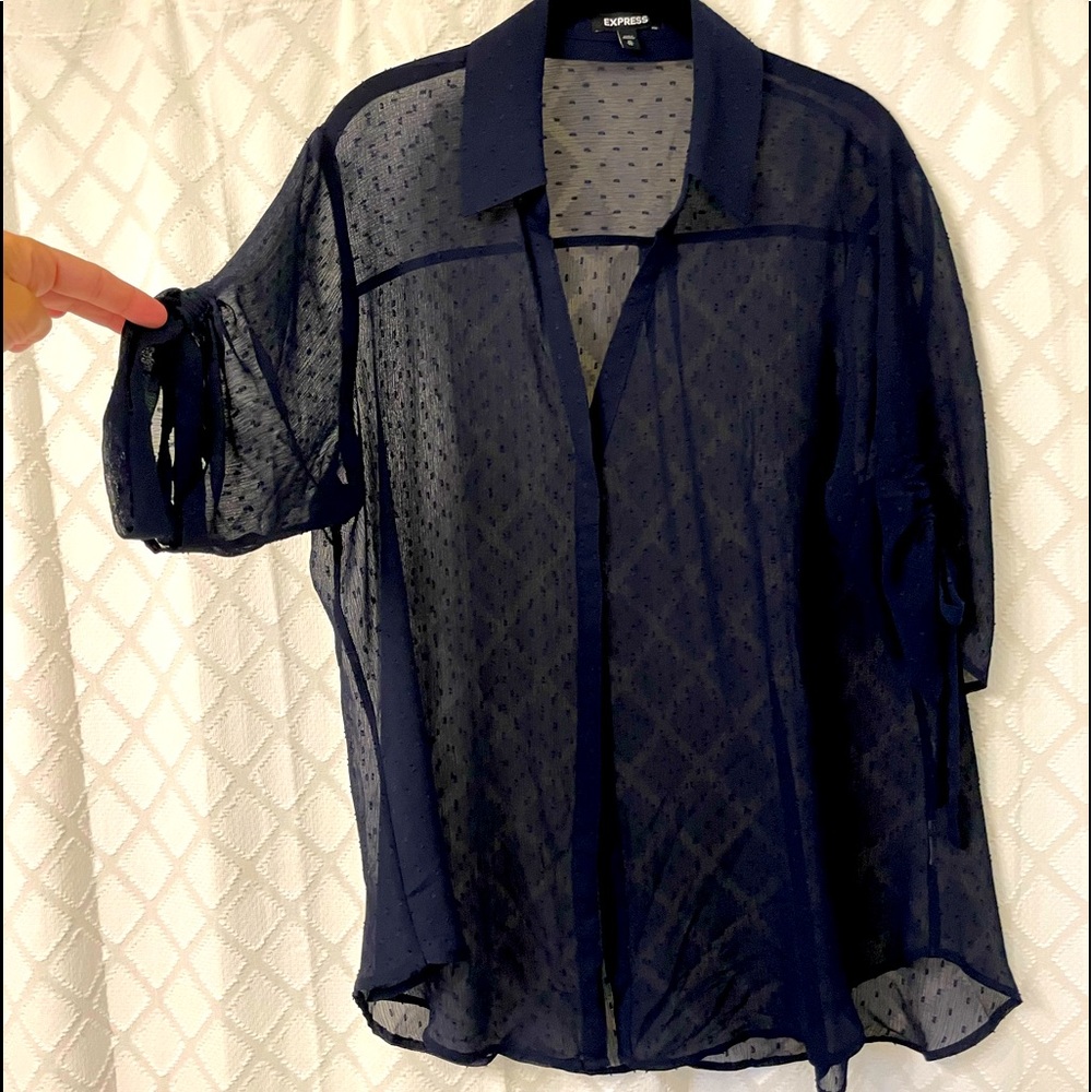 Express sheer navy blue button down shirt size XL